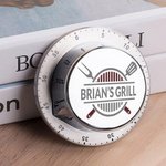 Personalized BBQ Master Kitchenware Flame Stainless Steel Magnetic Kitchen Timer with Name Birthday Father's Day Gift for Dad Cooking Enthusiast