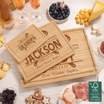 Personalisierte gravierte Grills es Spatel Gabel Text FSC Bambus Charcuterie Schneidebrett mit Saft Rille Vatertag Geburtstag Geschenk für Papa Opa