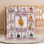 Couverture douce personnalisée avec photos de bébé de 1 à 12 mois avec nom et date Décoration de chambre Cadeau d'anniversaire pour bébé
