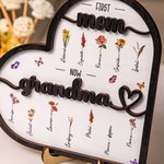 Personalized First Mom Then Grandma Now Great Grandma Wooden Sign with Birth Flowers and Names Mother's Day Birthday Gift for Mom Grandma