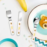 Personalisierte Cartoon kleine Prinzessin Bogen Food-safe Edelstahl Kid's Gabel Löffel Messer 3 Stück Besteck Set mit Namen und Fall Geburtstagsgeschenk für Mädchen