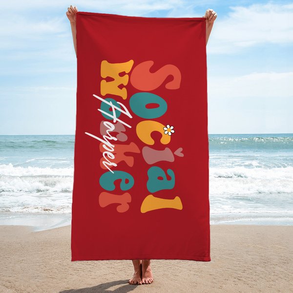 Personalized Social Worker Quick Dry Oversized Microfiber Beach Towel with Name Summer Vacation Graduation Birthday Gift for Family Friends