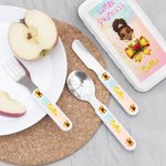 Personalisierte Cartoon kleine Prinzessin Bogen Food-safe Edelstahl Kid's Gabel Löffel Messer 3 Stück Besteck Set mit Namen und Fall Geburtstagsgeschenk für Mädchen