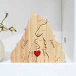 Rompecabezas de madera personalizado de familia de lobos con corazón y nombres decoración de escritorio regalo de aniversario para la familia