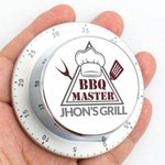Personalized BBQ Master Kitchenware Flame Stainless Steel Magnetic Kitchen Timer with Name Birthday Father's Day Gift for Dad Cooking Enthusiast