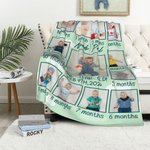 Couverture douce personnalisée avec photos de bébé de 1 à 12 mois avec nom et date Décoration de chambre Cadeau d'anniversaire pour bébé
