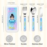 Personalisierte Cartoon kleine Prinzessin Bogen Food-safe Edelstahl Kid's Gabel Löffel Messer 3 Stück Besteck Set mit Namen und Fall Geburtstagsgeschenk für Mädchen