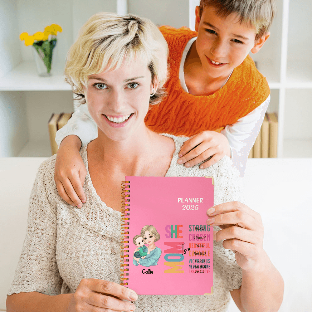 Custom Mom and Baby Cartoon Character Bible Verses Notebook, She Is Mom Prayer Journal, Bible Study Notebook, Mother's Day Gift for Christian Women