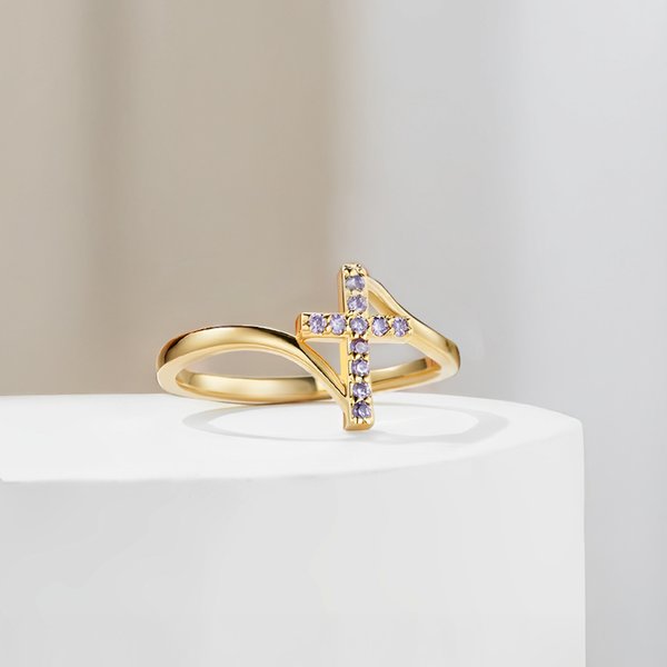 Gepersonaliseerd Geboortesteen Kruis Sierring Minimalistisch Sieraden Verjaardag Religieus Doopcadeau voor Vrouwen Christelijk