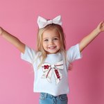 Personalized Multicolor Ball Sports Coquette Bow 100% Cotton T-shirt with Name and Number Team Game Day Gift for Girls Women Sports Lovers