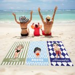 Gepersonaliseerde Gestreepte Geruite Oversized Sneldrogende Strandhanddoek met Naam Zomer Vakantie Verjaardagscadeau voor Familie Vrienden