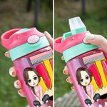Personalisierte Cartoon-Charakter Apfel Bleistift Initial 16 oz Kind Wasserflasche mit Namen und Stroh zurück zu Schule Geburtstag Geschenk für Jungen Mädchen