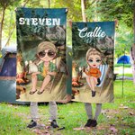 Spersonalizowany ręcznik plażowy My Campfire Tent Cartoon Character Szybkoschnący ręcznik plażowy z mikrofibry z imieniem Letnia plaża Niezbędny prezent urodzinowy dla rodziny