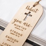 Segnalibro personalizzato in legno con nome inciso e nappe di perline Compleanno religioso Battesimo per la famiglia Cristiani