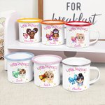 Personalisierte Cartoon Little Princess Coquette Bow 12 oz farbigen Rand Emaille-Becher mit Namen Geburtstag Kindertag Geschenk für Mädchen