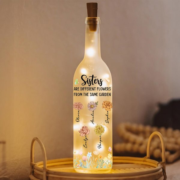 Sorelle personalizzate sono fiori diversi 2-8 fiori di nascita Lampada bottiglia LED con nome Home Decor regalo di compleanno per amici sorella
