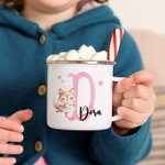 Taza esmaltada personalizada de 12 oz con nombre e inicial para niños amantes del ballet.