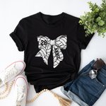 Personalized Multicolor Ball Sports Coquette Bow 100% Cotton T-shirt with Name and Number Team Game Day Gift for Girls Women Sports Lovers