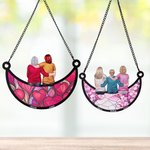 Attrape-Soleil Suspendu Personnalisé avec Personnages de Dessin Animé et Noms en Forme de Lune Cadeau Fête des Mères pour Maman et Grand-Maman