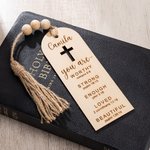 Segnalibro personalizzato in legno con nome inciso e nappe di perline Compleanno religioso Battesimo per la famiglia Cristiani