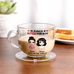 Personalisierte 2 Cartoon-Charaktere 16 oz Clear Glass Cup mit Griff und Name Jahrestag Geburtstag Geschenk für Besties Freunde