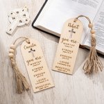 Segnalibro personalizzato in legno con nome inciso e nappe di perline Compleanno religioso Battesimo per la famiglia Cristiani