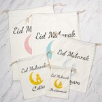 Personalised Eid Mubarak Moon Drawstring Canvas Treat Bag with Name Ramadan Stocking Stuffer Eid Gift for Kids