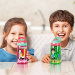 Personalisierte Cartoon-Charakter Apfel Bleistift Initial 16 oz Kind Wasserflasche mit Namen und Stroh zurück zu Schule Geburtstag Geschenk für Jungen Mädchen