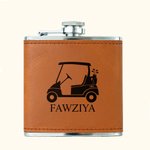 Personalisierte Golf Design Portable Leder 6 oz Flachmann mit Namen Ruhestand Vatertag Geburtstag Geschenk für Männer Golfliebhaber Trinker