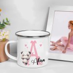Taza esmaltada personalizada de 12 oz con nombre e inicial para niños amantes del ballet.