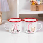 Taza esmaltada personalizada de 12 oz con nombre e inicial para niños amantes del ballet.