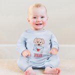 Personalised Embroidered Love Letter Puppy 100% Cotton Baby Romper Puff T-shirt with Name Birthday Valentine's Day Gift for Boys Girls
