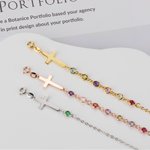 Personalizada Minimalista Cruz 1-12 Birthstone Pulsera Dainty Jewelry Christening Mother's Day Birthday Gift for Women Christian