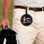 Personalized Best Cartoon Character By Par PU Leather Golf Tee Storage Bag Tag with Avatar Photo and Name Birthday Gift for Golf Players