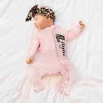 Personalised Embroidered Leopard Initial Name 100% Cotton Baby Romper Headband Set with Zipper Birthday Baby Shower Gift for Newborns