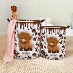 Personalisierte niedlichen Hochland Kuh wasserdicht Wäsche Aufbewahrungskorb mit Namen und Griff Kinderzimmer Dekoration Geburtstag Housewarming Geschenk für Kinder Familie