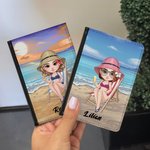 Personalized Sunset Beach Cartoon Character Passport Holder with Name Travel Accessories Birthday Gift for Travel Lovers