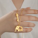 Personalized Elephant Mom and Kid Necklace Set with Name and Birthstone Dainty Jewelry Mother’s Day Birthday Gift for Her