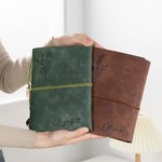 Personalisiertes Retro-Optik Notizbuch Tagebuch aus PU-Leder mit Geburtsblume Namen Text Reise Zubehör Geburtstag Urlaub Geschenk für Schreibfans