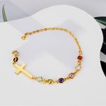 Personalizada Minimalista Cruz 1-12 Birthstone Pulsera Dainty Jewelry Christening Mother's Day Birthday Gift for Women Christian