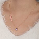 Personalized Water Drop Birthstone Sideway Name Necklace Dainty Jewelry Birthday Anniversary Mother's Day Gift for Women