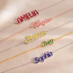 Personalized Water Drop Birthstone Sideway Name Necklace Dainty Jewelry Birthday Anniversary Mother's Day Gift for Women