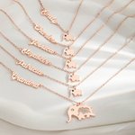 Personalized Elephant Mom and Kid Necklace Set with Name and Birthstone Dainty Jewelry Mother’s Day Birthday Gift for Her