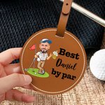 Personalized Best Cartoon Character By Par PU Leather Golf Tee Storage Bag Tag with Avatar Photo and Name Birthday Gift for Golf Players