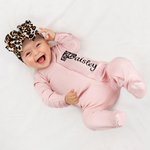 Personalised Embroidered Leopard Initial Name 100% Cotton Baby Romper Headband Set with Zipper Birthday Baby Shower Gift for Newborns