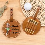 Personalized Best Cartoon Character By Par PU Leather Golf Tee Storage Bag Tag with Avatar Photo and Name Birthday Gift for Golf Players