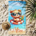 Personalized Cute Elephant Rabbit Animals Oversized Quick Dry Name Beach Towel with Swimming Ring Summer Vacation Pool Party Gift for Boys Girls