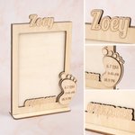 Spersonalizowana drewniana ramka na zdjęcie z wygrawerowanym odciskiem stopy z datami i imieniem Baby Shower Birth Announcement Gift for Newborns New Parents