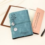 Personalized Birth Flower PU Leather Binder Journal Notebook with Name and Text Recording Accessories Birthday Holiday Gift for Writing Enthusiasts