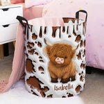 Personalisierte niedlichen Hochland Kuh wasserdicht Wäsche Aufbewahrungskorb mit Namen und Griff Kinderzimmer Dekoration Geburtstag Housewarming Geschenk für Kinder Familie